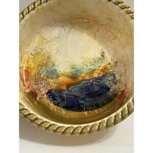 Clementi Italia Bowl Watercolor Blue Red Yellow Roped Edge Warm‎ Earth Golden